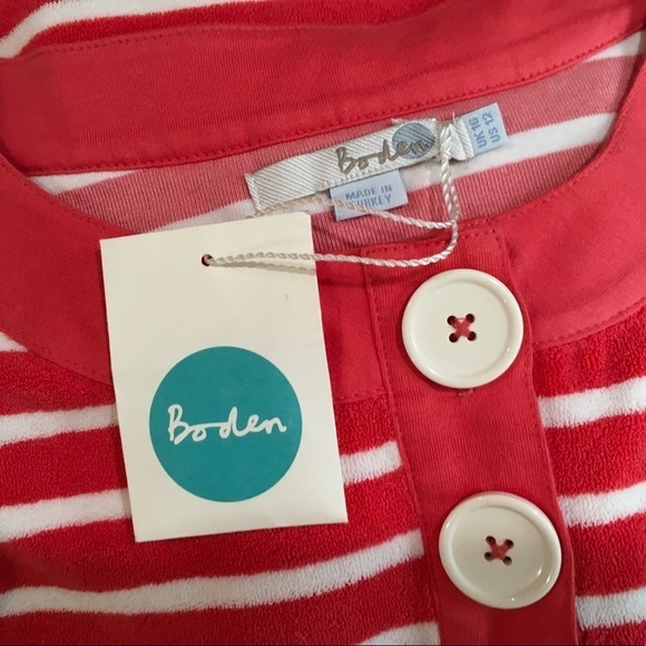 BODEN Striped Shift Dress Orange White Sleeveless Mod 60s Mini Pockets Women 12 - Picture 6 of 8